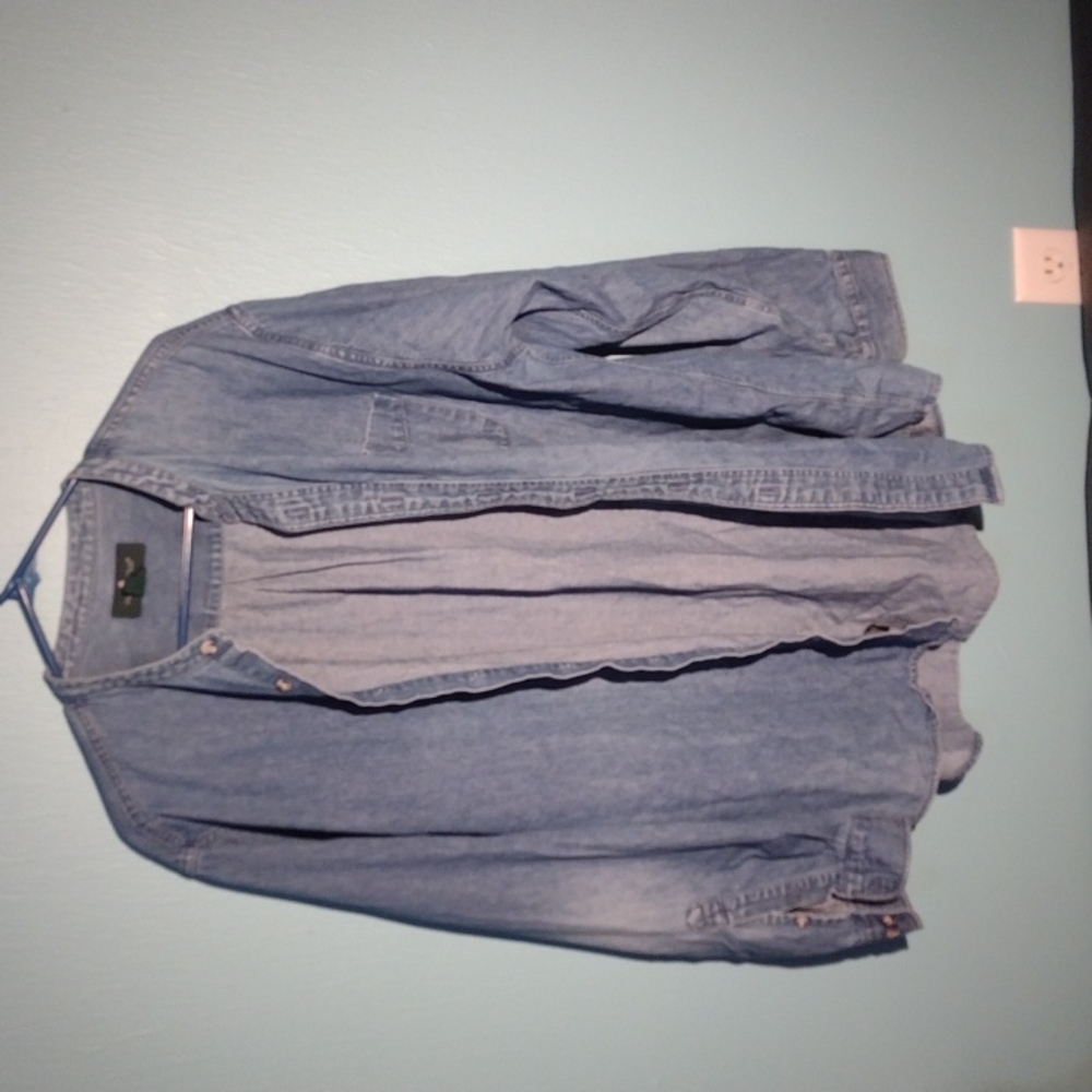 Denim layered long sleeve shirt jacket